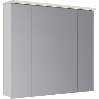 Шкаф зеркальный LEMARK ZENON 90х80 см 3-х дверный, с козырьком-подсветкой, с розеткой, белый глянец