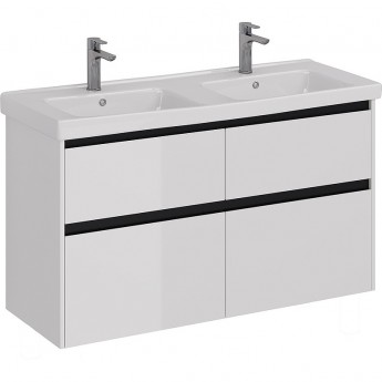 Тумба LEMARK COMBI 125 см под 2 раковины, подвесная/напольная, 4 ящика, планки-чёрный; корпус/фасад белый глянец